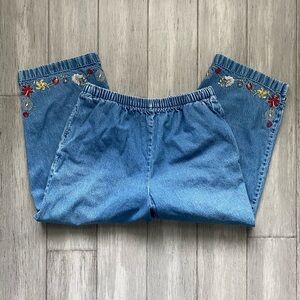 Bechamel womens Embroidered Flowers Blue Denim Jeans cotton